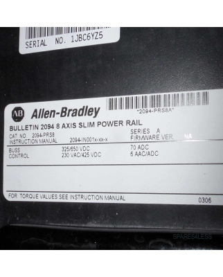 Allen Bradley Kinetix 6000 Power Rail 2094-PRS8 OVP